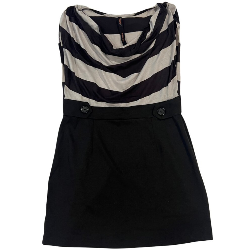 Like New Renee C. Cowl Neck Mixed Media Mini Dress Striped Parisian Chic Size L